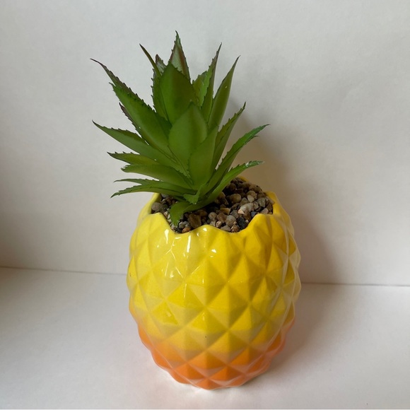 Garden Party Ceramic Pineapple Faux Succulent Planter Decor 9" Yellow/Orange - Picture 4 of 8